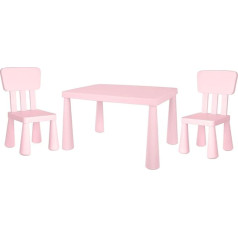 FHU Children's Table with 2 Chairs, 3-Piece Set, Children's Seating Set, Sturdy & Easy Care, Children's Furniture for Indoor and Outdoor Use, Set for Children's Room, with Rounded Edges, Light Pink