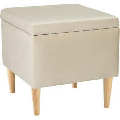 Lordly Johnson NAT Stool with Storage Space 41 x 41 cm - Beige Velour Fabric, Padded, Storage Box, Footstool, Seat Chest for Living Room, Bedroom, Hallway, Children's Room, Max. 300 kg