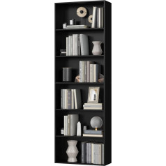 Firfurd Bookcase Wooden Shelf with 6 Compartments Shelves Bookcase Storage Shelf for Living Room Study Wooden 180 x 60 x 23.5 cm Black