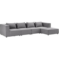 Juskys Domas XL Modular Sofa - Couch for Living Room - 4 Seater - Ottoman, Armrests & Cushions - Corner Sofa Corner Couch - Living Landscape Fabric Dark Grey