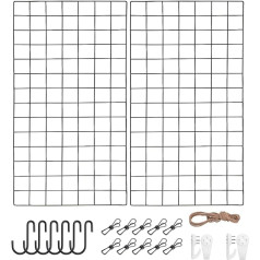 Wuzilin Wall Grid, Multifunctional Grid Wall, Wall Grid, Photo Wall, DIY Decoration, Picture Shelf, Memo Board, Metal, 40 × 80 cm, Black, Set of 2