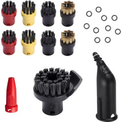 9 Pcs Steam Cleaner Replacement Parts Sets Compatible SC1 SC2 SC3 SC4 SC5 SC7 CTK10, Steam Cleaner Accessories Includes 6 Round Brushes, 1 Large Round Brush, 1 Nozzle and 1 Extended Nozzle