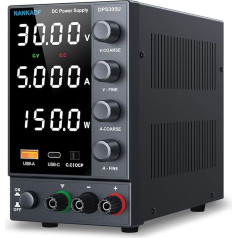 Laboratory Power Supply Adjustable 30 V 5 A, Variable DC Power Supply with USB-A/Type-C Fast Charging Port, High Precision 4-LED Display, Bank Encoder Regulator Power Supply
