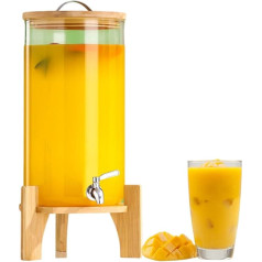 Getränkespender aus Glas mit Zapfhahn – Kaltgetränke-Getränkespender Holzständer – perfekt für Partys und den täglichen Gebrauch – 1,5 l/2,5 l/4 l/5 l Eisspender