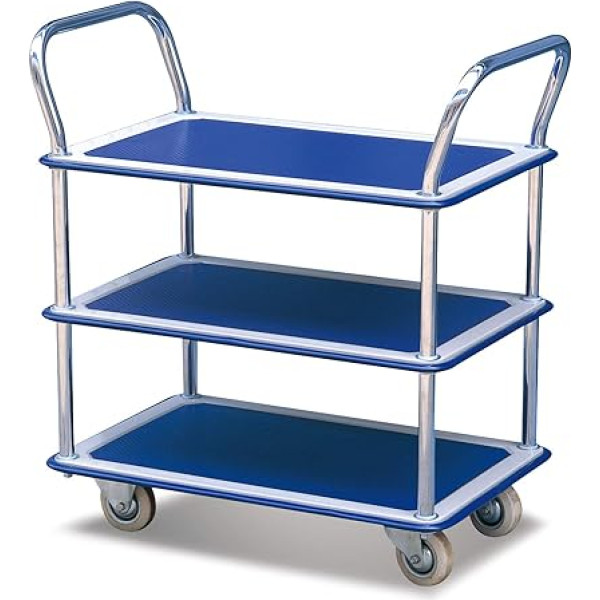 T-EQUIP ETW-3-120 3 Tier Silver / Blue 120kg Load Capacity 74 x 48cm Platform Serving Trolley Service Trolley