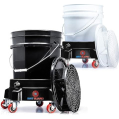 detailmate Black & White Complete Set | 2x Magic Bucket Wash Bucket 20 Litres / 5GAL + 2x Dirt Strainer Bucket Insert + 2x Lids + 2x Bucket Trolley Black & White | Accessories for Professional Car