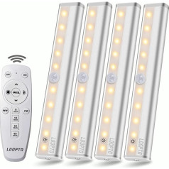 LDOPTO LED Cabinet Lighting, Cabinet Light, Battery Lights with Remote Control, LED Kitchen Light with Remote Control, Touch Control, Soft Light for Wardrobe, Boot, Stairs (Pack of 4)