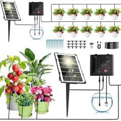 Debfhzzn Solar Irrigation System, Balcony Irrigation System, Automatic Watering Solar Watering with 12 Timer Modes and 15 m Hose for Garden Plants Raised Bed Greenhouse Potted Plants Holiday