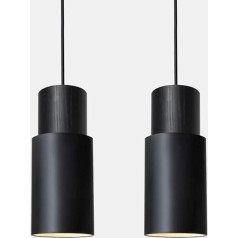 ouglres Pendant Light Black Pack of 2, Hanging Lamp Dining Table, Vintage Wooden Kitchen Lamp Hanging, Aluminium Lampshade, Industrial Cylinder Pendant Light E27 for Dining Room, Bedroom, Bar, Height