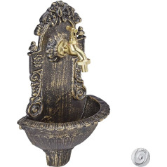 Relaxdays Antique Wall Fountain with Tap Nostalgic Garden Sink Cast Aluminium HBT 40 x 24.5 x 13 cm Black