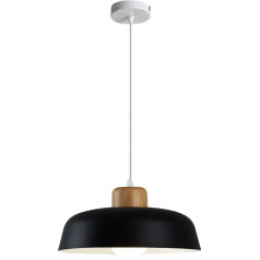 EKSED 300mm Round Pendant Light with Macaron Color Metal Shade Modern Simple Wood Effect E27 Loft Bar Ceiling Pendant Lamp Kitchen Island Dining Room Chandelier (Black)