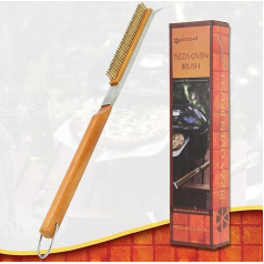 Pizza Oven Brush Cleaning Brush Pizza Stone Copper Wire with Scraper Cleaning Tool for BBQ with Wooden Handle Pizza Oven Accessories for Kitchen Pizza Oven