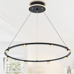 KEELED Chandelier Black Living Room Lamp Chandelier Pendant Lamp Round Flat Profile 8 Integrated LEDs with Anti-Glare Lens 24.4 Inch 30W 3000K Warm White 100-240V CE