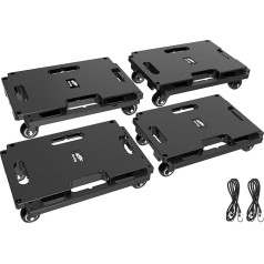 Ronlap 4 Transport Rollers Furniture Roller Load Capacity up to 800 kg Rolling Board Moving Aid Expandable with 8 Elastic Ropes Black