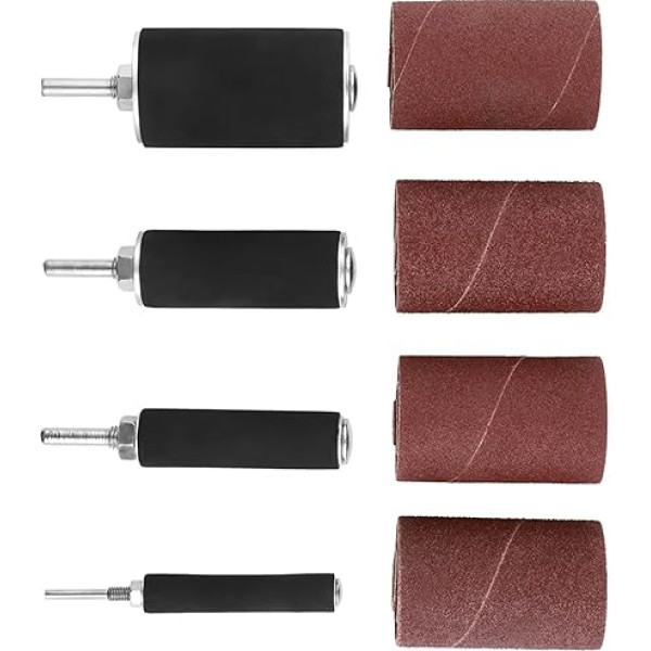 Spindle Sander Sanding Sleeves, 20-Piece Drum Sander Set, Sanding Spindle with Case, Including 4 Rubber Drums and 16 Sanding Belt Sleeves, Sanding Roller Set for Drills