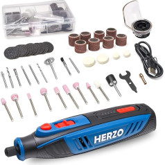 HERZO Mini Multifunction Tool, 4 V Li-Ion Battery Multi-Purpose Grinder with 53 Accessories, 5 Variable, 5000-25000 rpm for Carving, Engraving, Cleaning, Polishing, Emerying