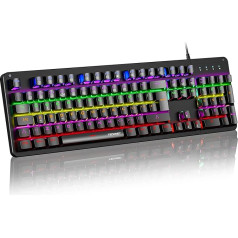 TECKNET KUMARA Mechanical Keyboard, Full Anti-Ghosting Gaming Keyboard, Rainbow LED, Wired USB Keyboard, 105 Keys, Aluminium Metal Plate with Removable Wrist Rest for Gamers