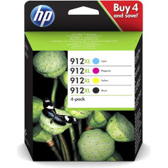 HP 912XL 3YP34AE Set of 4 Original Cartridges XL Fill for HP Officejet Pro 8010, 8012, 8014, 8015, 8020, 8022, 8023, 8024, 8025