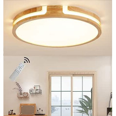 GHiycotdl LED Wooden Ceiling Light, 18 W, Dimmable, 3000 K - 6000 K, Modern Round Ceiling Light, Wooden Lamp for Bedroom, Living Room, Children's Room, Office, Study, Diameter 30 cm