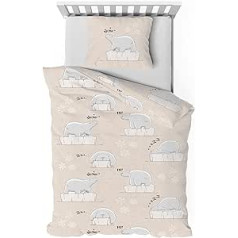 Träumschön Flannelette Bed Linen 135 x 200 cm Cotton Children's Animal Motif Cool Polar Bear Bed Linen Beige 100% Flannelette Cotton Bed Linen