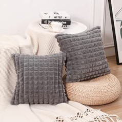 Mandioo Set of 2 Super Soft Plush Faux Fur Decorative Cushion Covers 60 x 60 cm Grey Plaid Texture Modern Luxury Cushion Cover Sofa Cushion Decorative Couch Cushion Cover for Sofa Couch Living Room