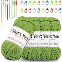 Doxiru 4 Pack 100 g T-Shirt Yarn Set, Yarn for Knitting Fabric Knitting Yarn Cotton Throw Yarn Soft Large Yarn Crochet Yarn Kit for Knitting, Crochet Yarn, Weaving Accessories (Olive Green)