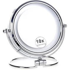 HIMRY KXD3137-7x LED Stand Cosmetic Mirror 7 Inch Foldable Metal Chrome-Plated Table Mirror Illuminated Make-Up Shaving Bathroom Mirror Double-Sided 360° Rotatable 7x Magnification