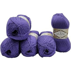 5 x 100 g Alize Glitter Wool SAL for Knitting and Crocheting, 500 g Metallic - Wool (Purple 851)