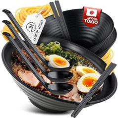 LunchHero® Ramen Bowl Set - Ramen Bowl 1000 ml - Ramen Set Crockery with Large Soup Bowl - Japanese Tableware Set - Ramen Bowl Set as Japan Gift with Recipes eBook - Set of 3