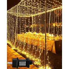 Joysing Light Curtain 6 m x 3 m 600 LED Fairy Lights Curtain with Plug, Timer, 8 Modes Fairy Lights Window Waterproof Curtain Fairy Lights for Wedding Gazebo Garden Wall Decoration - Warm White