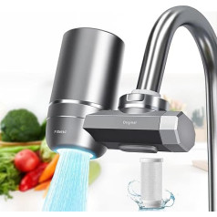 Activated Carbon Water Filter Tap, Kitchen Filter Tap with Blue Light, Water Filter Drinking Water, Tap Filter for Drinking Water, Reduces Lead/Chlorine, Remove 17 Substances, 1 Cartridge Included