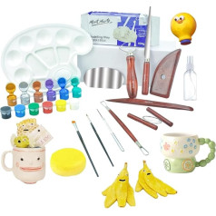Surple Clay Pottery Set for Home for Beginners, Children & Adults, Pottery Set & Ceramic DIY Starter Kit, Air Drying, Craft Set Includes Air Hardening Clay, Modelling Tools and Acrylic Paints