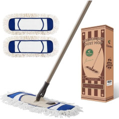 Eyliden Floor Mop with 2 Microfibre Covers, One-Touch Replacement Mop with Telescopic Handle for Floor Cleaning, 360° Rotating Flat Mop for Wet and Dry Use, Hardwood Tiles Laminate
