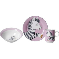 Flirt by R&B Happy Zoo Zebra Children's Crockery Set of 3 Pink