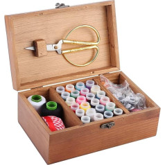 fasient Sewing Basket Household Vintage Wooden Sewing Box Pinewood Needle Thread Storage Case Organiser DIY Sewing Tool for Household, Women, Men (Dandelion Set Box)