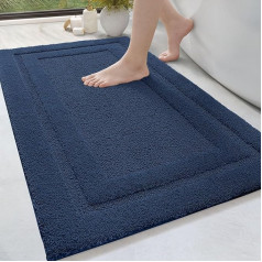 DEXI Bathroom Rug 60 x 110 cm, Non-Slip Washable Bath Mat, Microfibre Absorbent Bath Mat, Soft Bath Mat for Bathroom, Blue