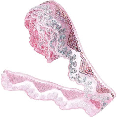 GORGECRAFT 10 Yds 32-1/8 Inch Pink Pearl Lace Trim Sequin Polyester Trim Wavy Lace Sequin Applique with Sequin Mesh Sewing Accessories for Clothes Curtain Table Decoration Craft