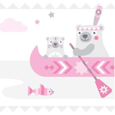 ANNA WAND Children's Room Border Self-Adhesive I Made in Germany I Wallpaper Border 450 x 11.5 cm I Wall Sticker Girls & Boys I Little Indians Pink/Grey