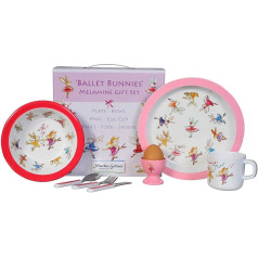 Martin Gulliver Ballet Rabbits 7-Piece Children's Melamine Dinner Gift Set Plate Egg Cup