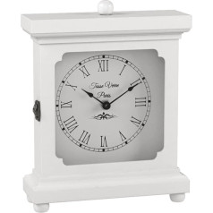 Tasse Verre Wooden Clock for Shelf Table or Desk 9x7 Farmhouse Decor White Mechanical Silent Office Bedroom Fireplace Living Room AA Battery Operated Non Digital