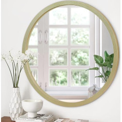 JJUUYOU Circle Wall Mirror 16 Inch Wooden Round Wall Mirror for Bathroom, Gold Round Mirror Washroom Wall Mounted Wooden Frame Makeup Mirror for Living Room, Bedroom, Dorm