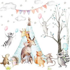 Little Deco DL640 Wall Sticker Children's Room Wall Sticker Animals Party I Wall Picture 202 x 121 cm (W x H) I Forest Animals Wall Sticker Baby Room Wall Decoration Baby Girl Boy