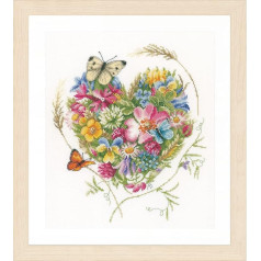 Lanarte Counted Cross Stitch Kit: Heart of Flowers (Evenweave), Cotton, NA, 31 x 35cm