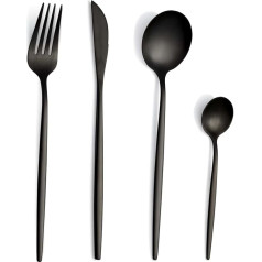Cutlery Set, Cutlery Set for 6 People, 24-Piece Cutlery Set, Matte Black, Stainless Steel, Cutlery Set with Knife, Fork, Spoon, Dishwasher Safe