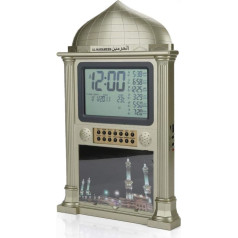 1 x Plastic Azan Prayer Nimaz Clock, Digital Calendar Time Display, Alarm Clock with LCD Display (Golden)