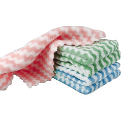 Andiker Cleaning Cloth, 5 Pack Water Wave Fleece Cleaning Cloths Lint Free Reusable Absorbent Polishing Microfiber Kitchen Tea Towel for Home Random Color 25x25cm