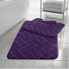 EXQUIZIT HOME Block Bath Mat Set Memory Foam Pedestal Set Bathroom Rug 2 Piece Soft Absorbent Non Slip Plum Bath Mat (50 cm x 80 cm) & Pedestal Mat (50 cm x 40 cm) Approximate