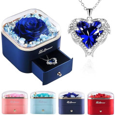 Eternal Rose with a Necklace, A True Infinity Rose, Preserved Rose, Eternal Flower Gifts for Mother, A Gift for Couples (Blue Rose)