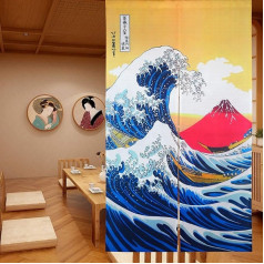 LIGICKY Japanese Curtains, Noren Long Curtain, Door Curtain, Bedroom Tapestry for Home Textiles, Room Divider, 85 x 150 cm (Ukiyoe Hokusai The Great Wave Off Kanagawa Mt.Fuji