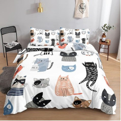 HOSIMA Cartoon Cat Bedding Set for Adults Boys Girls Cartoon Cat Print Duvet Cover with 2 Pillow Cases (Cartoon Cat S)